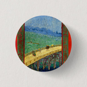 Chapa Redonda De 2,5 Cm Van Gogh El puente en la lluvia según Hiroshige