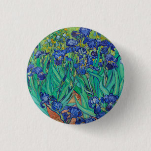 Chapa Redonda De 2,5 Cm Van Gogh Irises. Impresionismo floral vintage azul