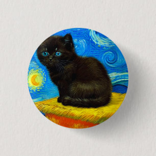 Chapa Redonda De 2,5 Cm Van Gogh Style Starry Night Cat