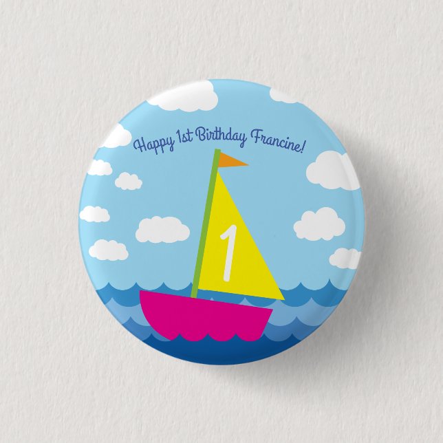 Chapa Redonda De 2,5 Cm Vela Barco vela Cute Primavera Primer Fiesta de cu (Anverso)