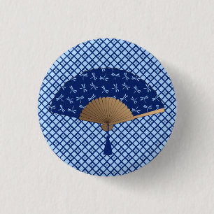 Chapa Redonda De 2,5 Cm Ventilador japonés, patrón de libélula, azul cobal