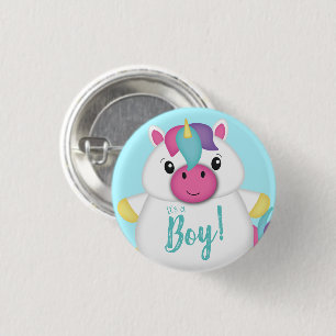 Chapa Redonda De 2,5 Cm Verde azulado de Baby Shower de Unicorn