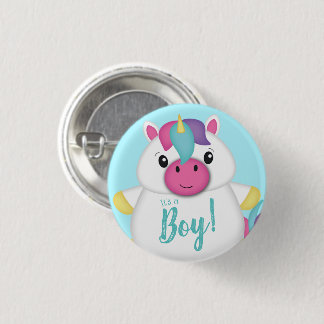 Chapa Redonda De 2,5 Cm Verde azulado de Baby Shower de Unicorn