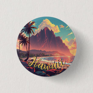 Chapa Redonda De 2,5 Cm Viaje de estilo vintage en Hawái Honolulu Mid-Paci