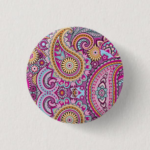 Chapa Redonda De 2,5 Cm Vibrante Patrón Floral Paisley Boho   Arte Colorid
