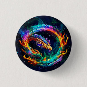 Chapa Redonda De 2,5 Cm Vibrante Símbolo de arte Ouroboros Dragon