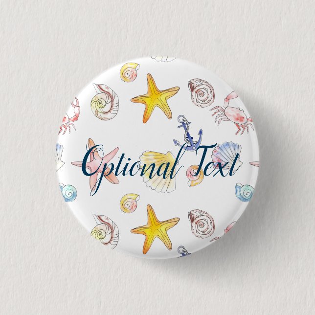 Chapa Redonda De 2,5 Cm Vida marina y anclas (Anverso)