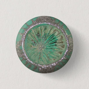 Chapa Redonda De 2,5 Cm Vidrio Vintage Navidad Ornamento Verde azulado Pur