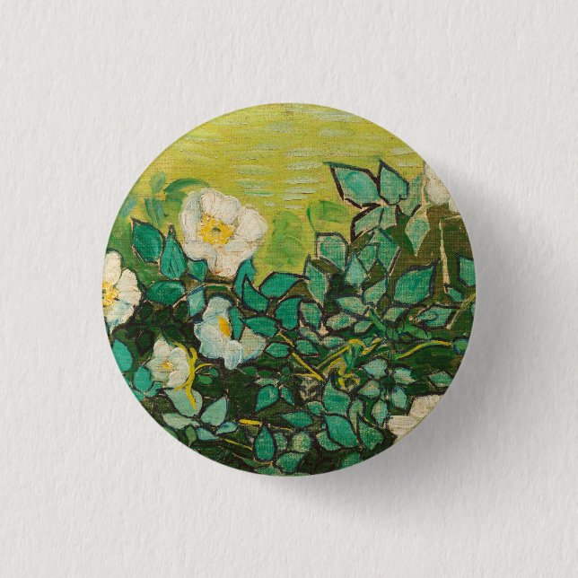 Chapa Redonda De 2,5 Cm Vincent Van Gogh Wild Rosas Bella Artes (Anverso)