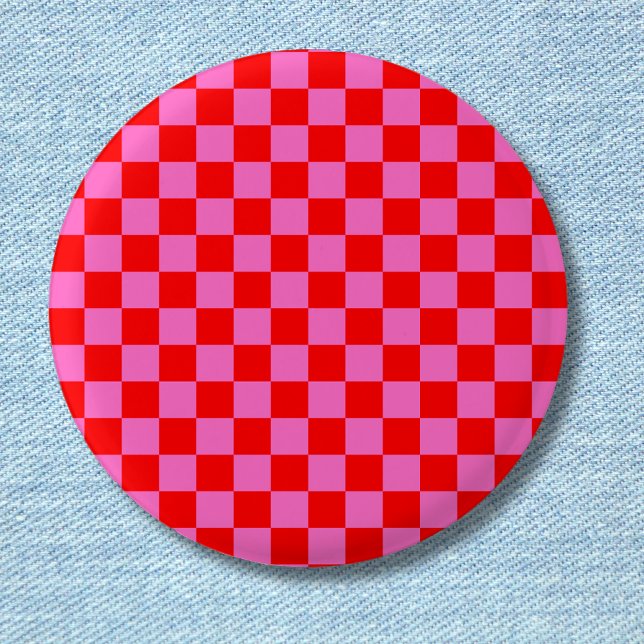 Chapa Redonda De 2,5 Cm Viñeta de tablero de ajedrez rosa y rojo (Subido por el creador)
