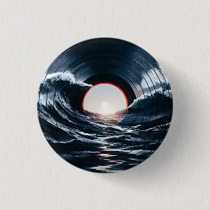 Chapa Redonda De 2,5 Cm Vinilo Vintage Ola Surf Oceano Música Retro