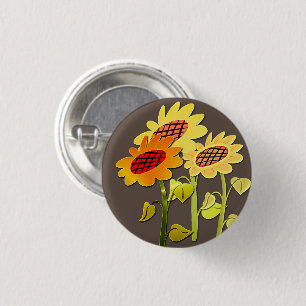 Chapa Redonda De 2,5 Cm Vintage Happy SunFlowers Pattern Bronze