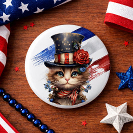 Chapa Redonda De 2,5 Cm Vintage Patriotic Kitten