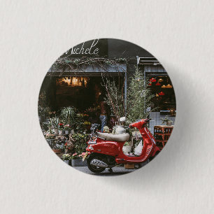 Chapa Redonda De 2,5 Cm Vintage Red Motor Scooter