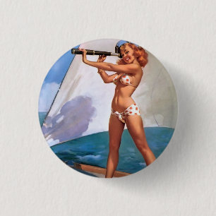 Chapa Redonda De 2,5 Cm Vintage Retro Elvgren Sailing Sailor Pin-up Chica