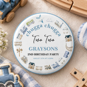 Chapa Redonda De 2,5 Cm Vintage Train 2do Cumpleaños – Fiesta Choo Choo