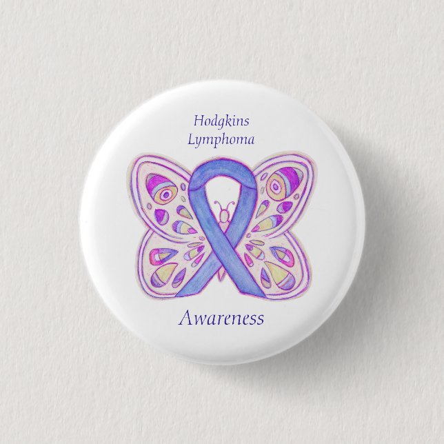 Chapa Redonda De 2,5 Cm Violet Hodgkins Lymphoma Ribbon Butterfly Pins (Anverso)