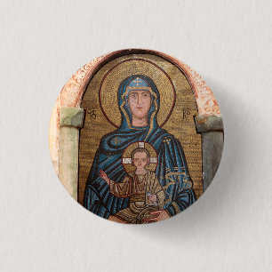 Chapa Redonda De 2,5 Cm Virgen María Y Jesús Mosaico