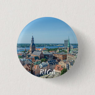 Chapa Redonda De 2,5 Cm Vista del centro de la ciudad de Riga desde arriba