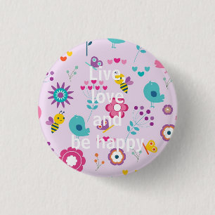 Chapa Redonda De 2,5 Cm Vivir, amar y ser feliz