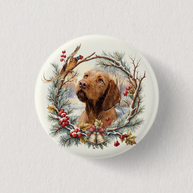 Chapa Redonda De 2,5 Cm Vizsla Navidad  (Anverso)