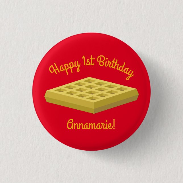 Chapa Redonda De 2,5 Cm Waffle Cute Breakfast Brunch Niños 1er cumpleaños (Anverso)