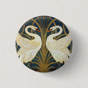 Chapa Redonda De 2,5 Cm Walter Crane Cisne Vintage y Iris Arte Nouveau