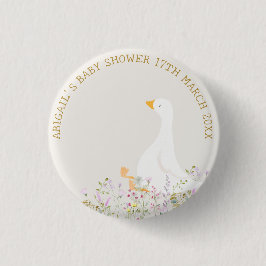 Chapa Redonda De 2,5 Cm Watercolor Goose Wildflower Baby Shower