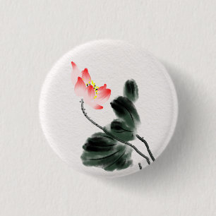 Chapa Redonda De 2,5 Cm Watercolor Lotus Floral Chinoiserie Ink Wash Art