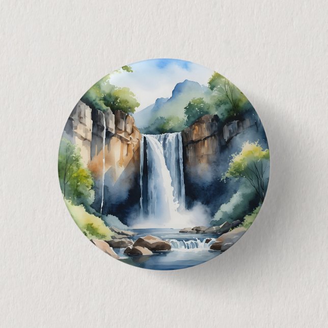 Chapa Redonda De 2,5 Cm Watercolor painted waterfall (Anverso)