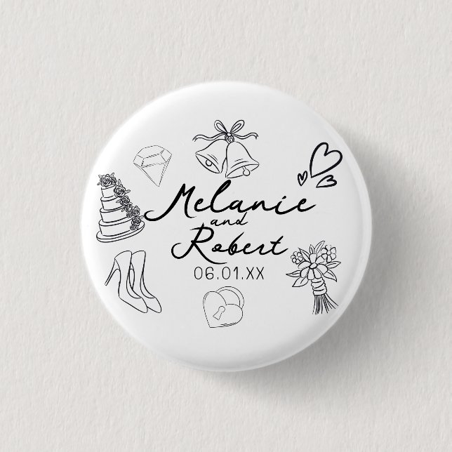 Chapa Redonda De 2,5 Cm Wedding Doodle Save the Dates Wedding Anniversary  (Anverso)