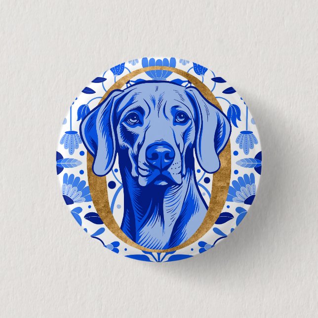 Chapa Redonda De 2,5 Cm Weimaraner peering thru the letter "O" in Gold (Anverso)