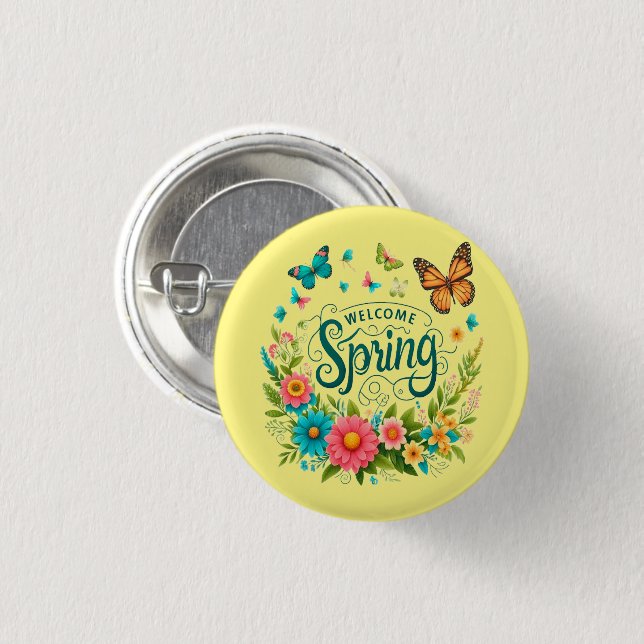 Chapa Redonda De 2,5 Cm Welcome spring floral  (Anverso y reverso)