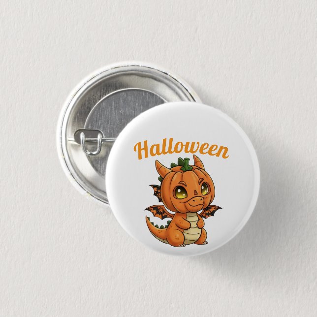 Chapa Redonda De 2,5 Cm Whimsical Baby Dragon Pumpkin Halloween Button (Anverso y reverso)