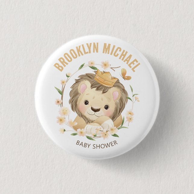 Chapa Redonda De 2,5 Cm Whimsical Baby Lion King Baby Shower (Anverso)