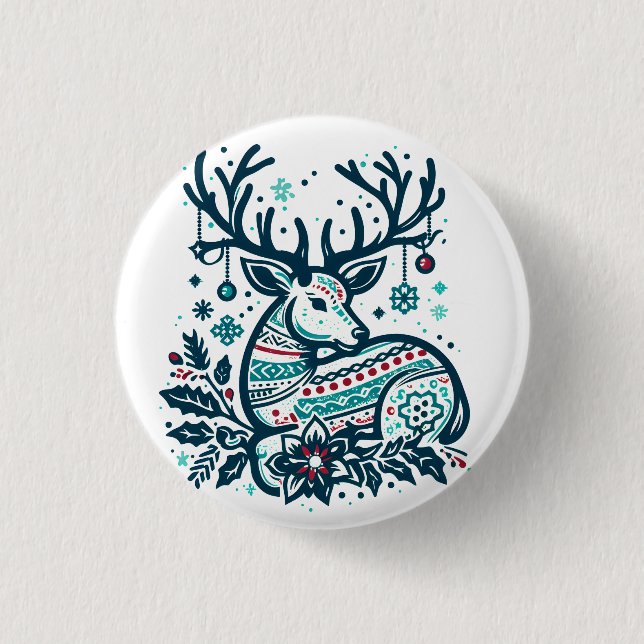 Chapa Redonda De 2,5 Cm Whimsical Christmas Deer Vector Clipart - Festive (Anverso)