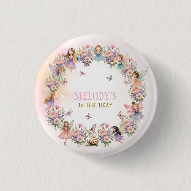 Chapa Redonda De 2,5 Cm Whimsical fairy garden 1st birthday  (Anverso)