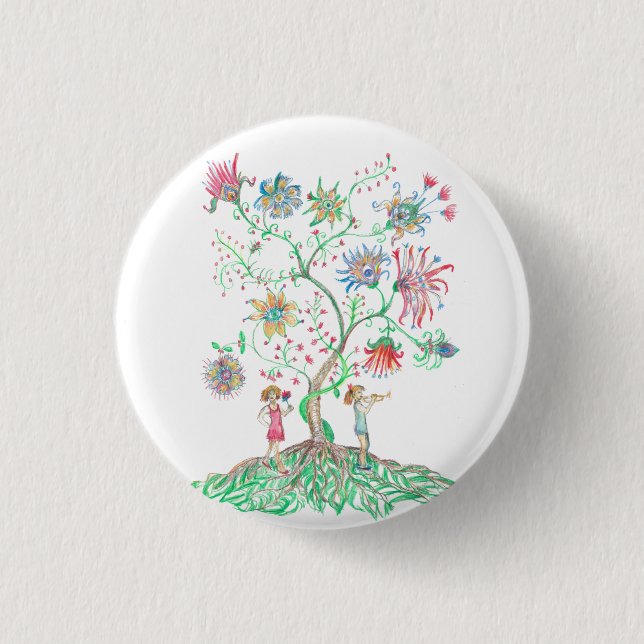 Chapa Redonda De 2,5 Cm Whimsical Floral Tree  (Anverso)