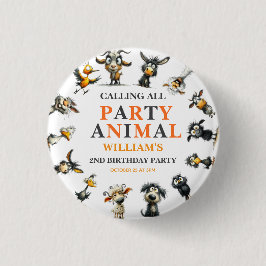 Chapa Redonda De 2,5 Cm Whimsical Funny Animals 2nd Birthday Party
