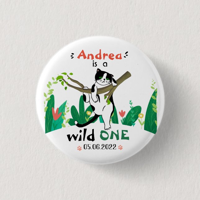 Chapa Redonda De 2,5 Cm Wild One Tuxedo Kitty Kids 1er cumpleaños (Anverso)