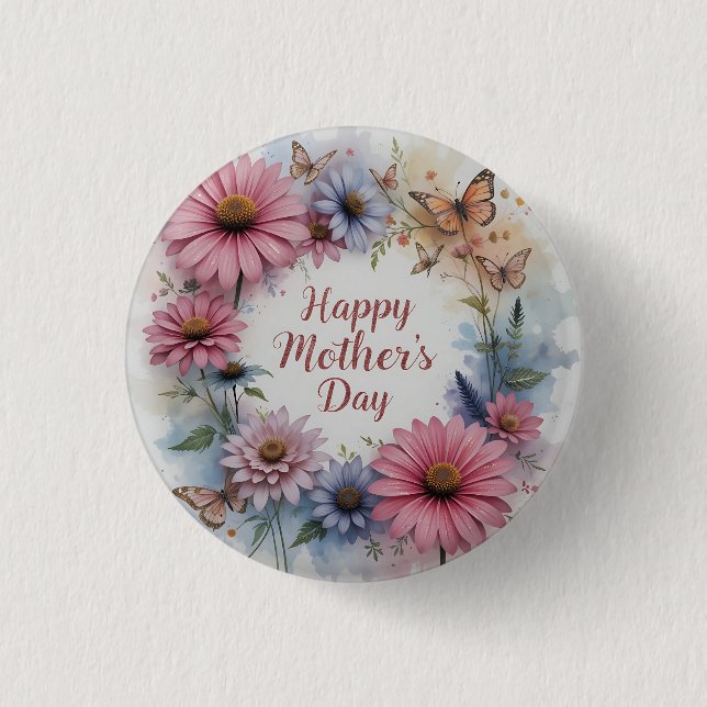 Chapa Redonda De 2,5 Cm WildFlowers Happy Mother's Day (Anverso)