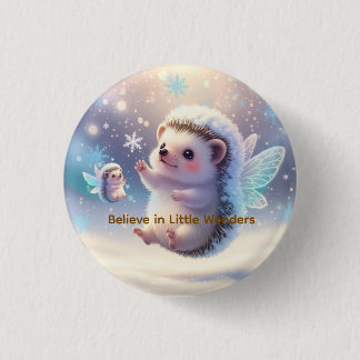 Chapa Redonda De 2,5 Cm Winter Fairy Hedgehogs  – Cute Snowflake 