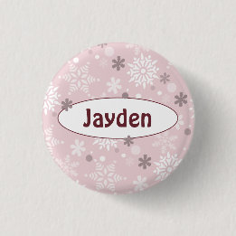 Chapa Redonda De 2,5 Cm Winter Pale-Pink Birday Party Name