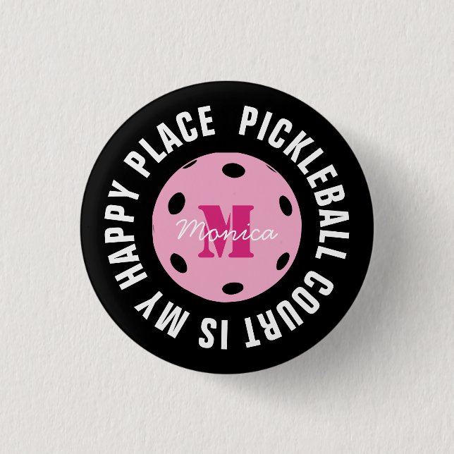 Chapa Redonda De 2,5 Cm With initial pickleball court is my happy place,   (Anverso)