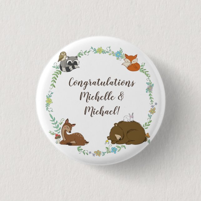 Chapa Redonda De 2,5 Cm Woodland Animal Baby Shower (Anverso)