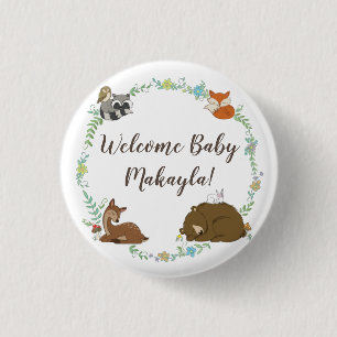 Chapa Redonda De 2,5 Cm Woodland Animal Baby Shower
