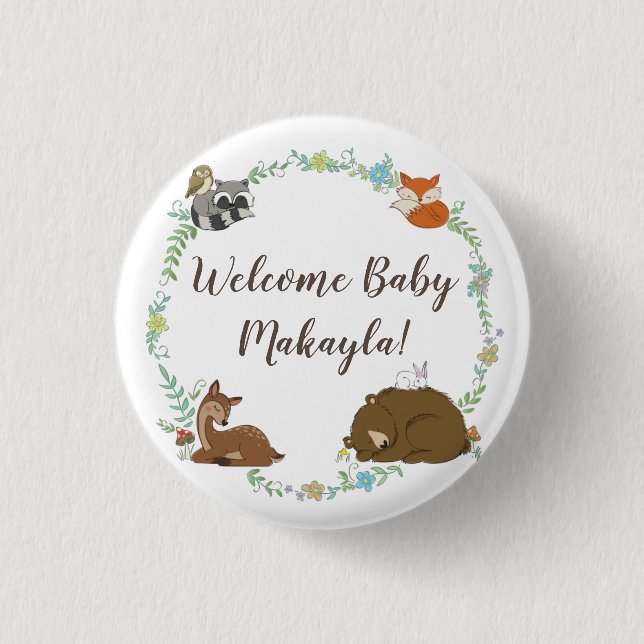 Chapa Redonda De 2,5 Cm Woodland Animal Baby Shower (Anverso)
