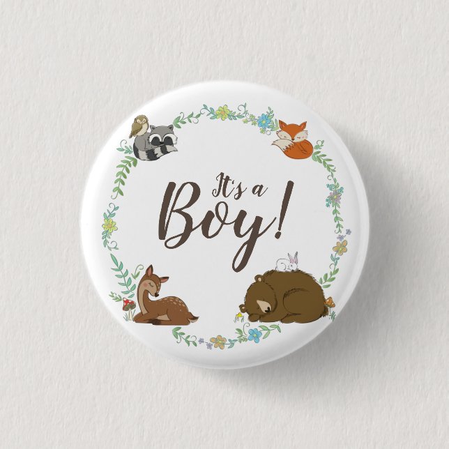 Chapa Redonda De 2,5 Cm Woodland Animal Baby Shower (Anverso)