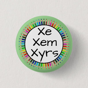 Chapa Redonda De 2,5 Cm Xe Xem Xyrs Pronouns en un círculo de lápices de c