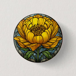 Chapa Redonda De 2,5 Cm Yellow Peony Stained Glass